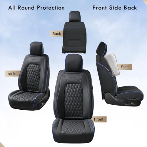 Image of Coverado Leather Seat Cover, Custom Fit for Ford F150 Seat Covers, Ford F150 Truck Seat Covers Waterproof Fit for 2015-2026 F150 & 2017-2026 F250 F350 F450 Blueline - Front Pair
