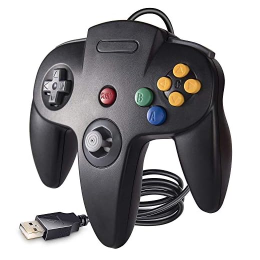 suily Controlador USB con cable para juegos N64, controlador clásico USB Gamepad Joystick para Windows PC Mac Raspberry Pi 3 (negro)