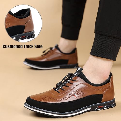 Men's Leather Orthopedic Derby Sneakers Fashion Comfortable Elastic Lace Up Flat Gatsby Oxfords Casual Slip On Driving4