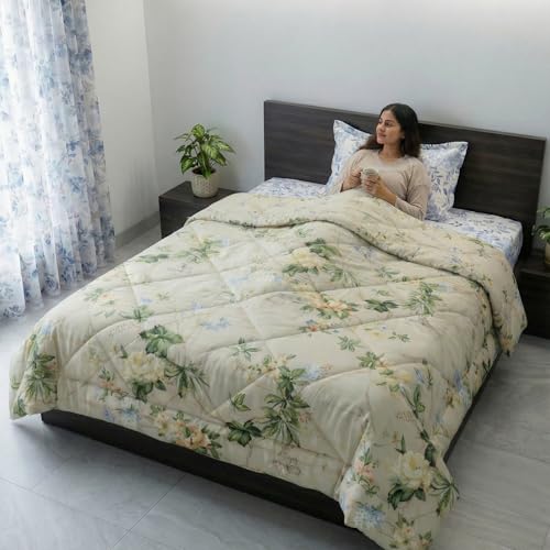 Image of Mafatlal Tulip Premium 120 GSM Quilted Comforter for Single Bed | Best Comforter for Hot Weather, All Season Use & Personal Throw | 60 x 90 Inch | Toasted Beige