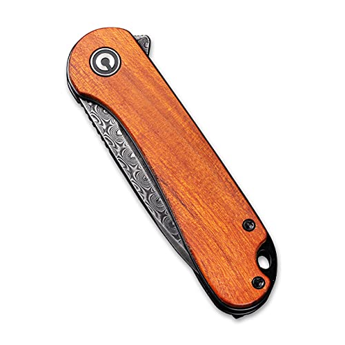 Civivi Elementum Folding Pocket Knife For Men, 2.96" Damascus Blade Cuibourtia Wood Handle, Low Profile Pocket Clip For Edc C907Ds-2 #TOP4
