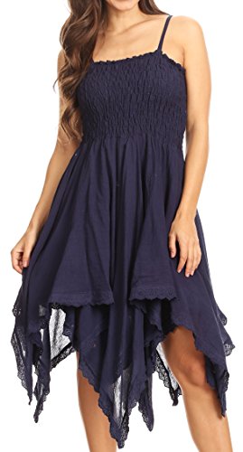 Image of Sakkas Ella Smocked Bodice Spaghetti Strap Double Layered Dress