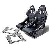 Auto Dynasty NRG FRP-311 Pair of Fiber Glass Bucket Racing Seat (Black)+Mounting Bracket Compatible with BMW E36 3-Series