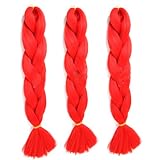 Feibin 全30色 ウィッグ エクステンション 3本セット ブレイズ 編み込み グラデーション 三つ編み ヘアアクセサリー 盛りアップ つけウィッグ かつら 毛束 ウィッグ つけ毛 ヘアアクササリー ヒップ ホップ レゲエ ダンス ヘアアレンジ（レッド）