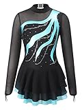 TSSOE Kids Girls Long Sleeve Sequins Printing Ice Roller Figure Skating Dress Illusion Ballet Dancew