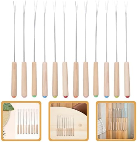 ARTSEWPLY Fondue Forks Color-coded 12pcs Stainless Steel with Oak Wood Handles, 9.43 Inches Long Reusable Skewers Comfortable Grip and Easy to Clean for Cheese and Chocolate for Parties — view 8