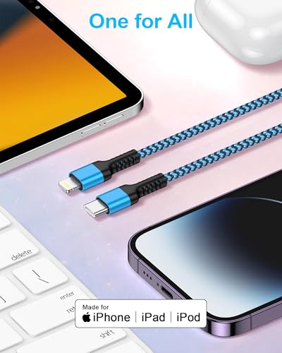 Cable USB C a Lightning reforzado de 3 pies para carga rápida estable de iPhone 12 7