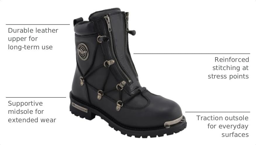 Image of Milwaukee Leather Men's Plain Toe Biker Boots - Leather Motorcycle Riding Boots