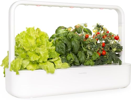 Click & Grow Smart Garden - Potager Interieur à 9 places | Jardiniere d'Interieur avec Lampe LED pour Culture de Plante Verte Tomate & Herbes Aromatiques | Jardin Interieur Blanc - Jardinière Indoor