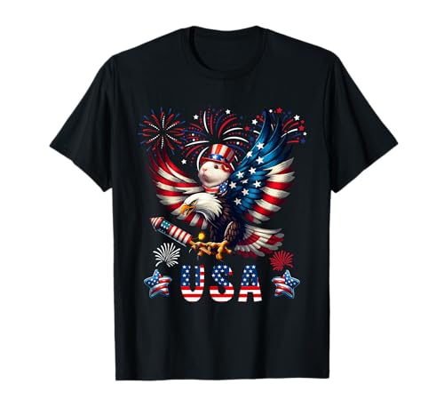 USA 4th Of July Guinea Pig Riding Eagle Fireworks Patriotic T-Shirt