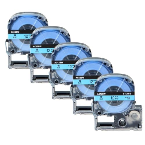 5PK 12mmマルチカラーラベルテープSR230Cと互換性のあるLW-300 LW-700プリンターは、4WBN 4Tbnモデルで動作します(Black on Blue)