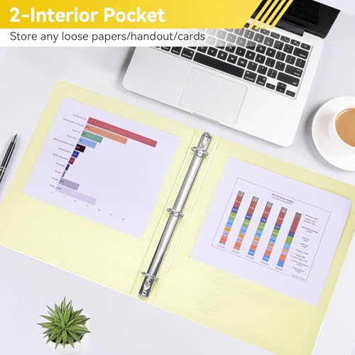 Image of SUIN 1 Inch 3 Ring Binder, Clear 1'' View Presentation Binders with 2 Pockets, Fits 8.5 x 11 Letter Size, Durable Polypropylene, Non-Stick & PVC-Free for School, Office & Home (Brushed Yellow)