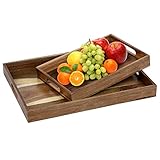 Aodaer 2 Pieces Acacia Wooden Serving Trays Rectangular Shape Wood Trays Serving Trays with Handles...