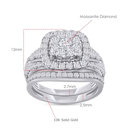 SAVEARTH DIAMONDS 1 1/4 CTTW Round Cut Lab Created Moissanite Diamond Double Halo Bridal Set Wedding Ring In 10K Or 14K Solid Gold (VVS1 Clarity, 1.25 Cttw)2