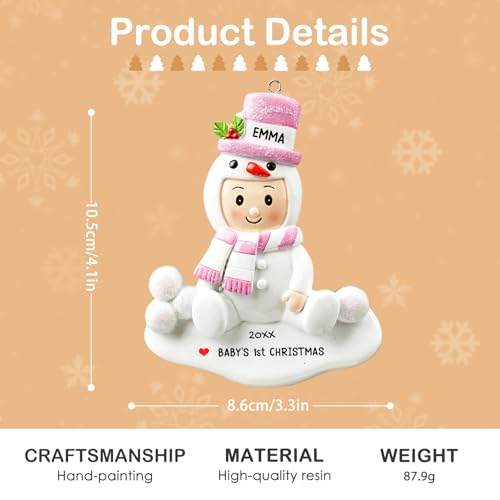 Image of iDIY Personalized Baby's First Christmas Ornament - 2025 Baby Girl Pink Resin Ornament, Custom Christmas Tree Decorations, 1st Xmas Ornament Keepsake Gift for Newborn Baby - Custom Name & Year