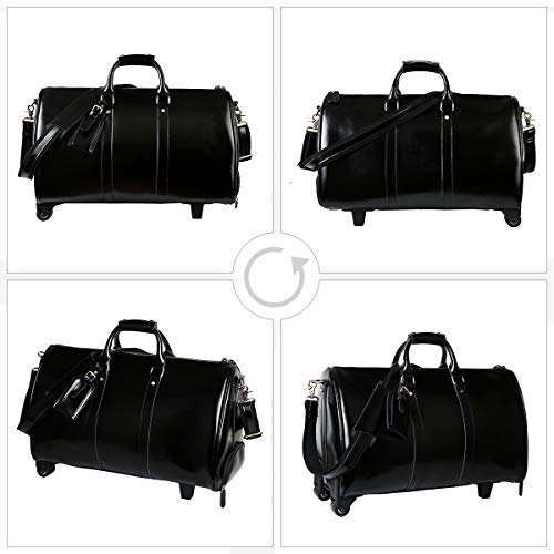 Leathario Mens Genuine Leather Overnight Travel Duffle Overnight Weekender Bag Luggage Carry On Airplane (Black-123)