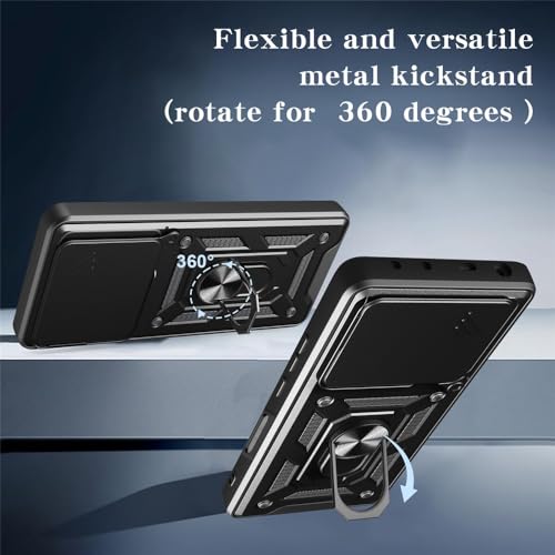 Image of Heavy Duty Back Case Cover for Honor 400 Lite 5G, Shockproof Honor 400 Lite Back Cover, Ring Case with Kickstand and Camera Protection Shutter - Black