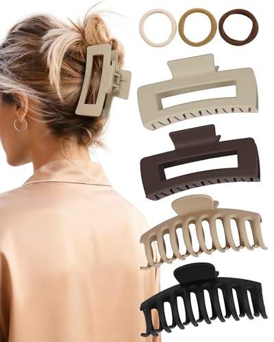 lulir Pinzas Pelo Mujer 4 Piezas, Pinzas Pelo Grande, Hair Clips Antideslizante para Cabello Grueso, Pinza Pelos Fuerte Sujeción, con 3 Gomas para Uso Diario/Oficina/Moda/Fiestas