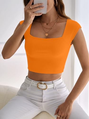 Image of Aahwan Women's Polyester Fitted Royal Solid Square Neck Rib-Knit Form Tee Top (KV-294)