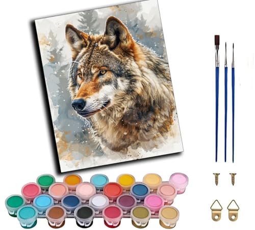 WANGWANGMIAO Pintar por Numeros Adultos,Lobo de acuarela,DIY Cuadros para Pintar por Números, Decoración para el Hogar Regalo de pared 40x50cm,sin marco
