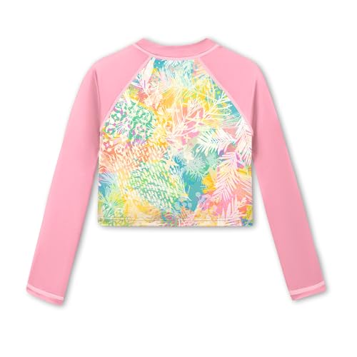 Image of BesserBay Girls Rash Guard UPF 50+ Long Sleeve Mock Neck Crossover Hem Swim Crop Top 4-14 Years