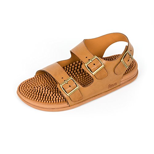 Revs Premium Acupressure & Reflexology Massage Trek Sandals for Men & Women. Shock Absorbing, Comfortable Cushion Footbed & Arch Support. Tan