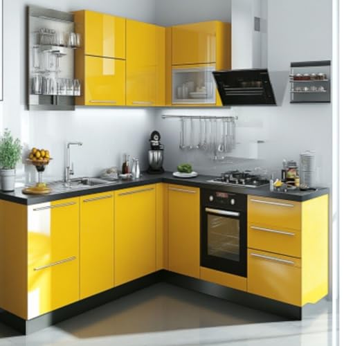 Image of ONETON Glossy Yellow Contact Paper Decorative Self Adhesive Counter Top Peel and Stick Wallpaper for Kitchen Cabinets Shelf Drawer Liner Desk Dresser (Yellow Glossy WP, 24x150 inch)