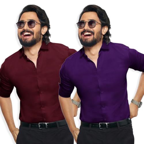 Image of Pinkmint Men's Solid Cotton Formal Shirt | Plain | Full Sleeve - Regular Fit (Available in Plus Sizes and Combo Pack of 2)