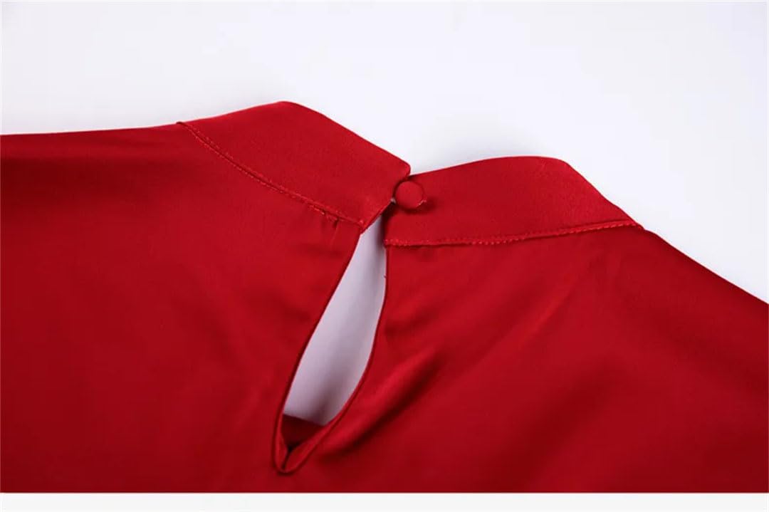 Blusa elegante de oficina para mujer, con lazo, cuello redondo, manga larga, color liso