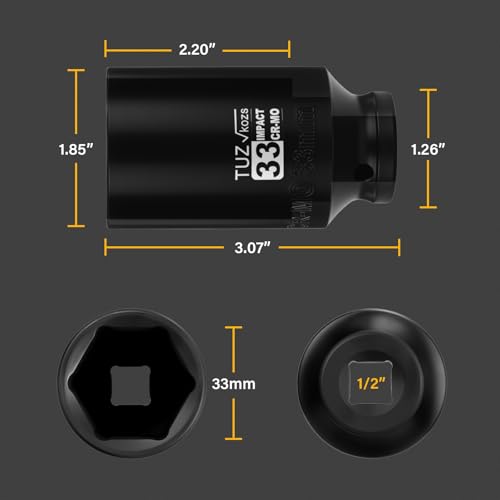 Image of 1 /2 Inch Drive 33mm Deep Metric Impact Socket,CR-MO,6 Point Radius Corner Design,Square Chamfered Opening,Axle Nut Impact Grade Socket for Easy Removal