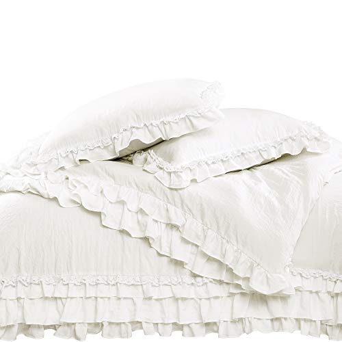Image of Lush Decor Ella Ruffle Lace Comforter, 3 Piece Set, Full /Queen, White - Cute Comforter - Queen Bedding Set - White Bedding Full Size - Coquette Decor - Ruffle Trim - Lace Trim