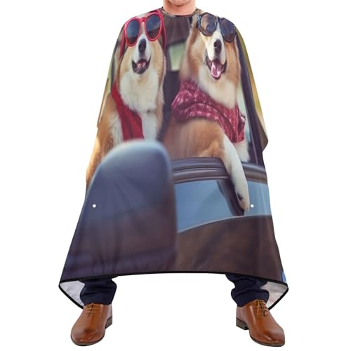 Capa impermeable profesional para cortar cabello con cierre ajustable para peluquería, diseño Two Cool Corgi Dogs miniatura 1