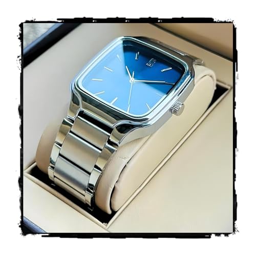 styledose Minimalist Eddy Square Dial Men's Watch with Stainless Steel Strap, Analog Watch Display with Slim Case Design Wrist Watch for Men (Blue)