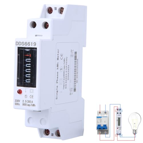 CYTGOUPER Medidor de energía monofásico, Contador de monitor de uso de electricidad en carril DIN para electrodomésticos 230 V DDS6619-001 (30A)