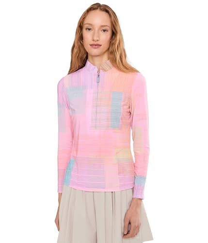 Jamie Sadock Women's Tartan Print Long Sleeve Sunsense Top, Pink