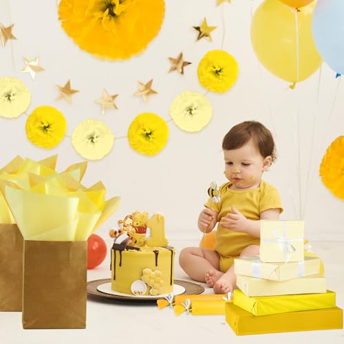 Image of NEBURORA Assorted Yellow Tissue Paper Set 60 Sheets Gift Wrap Paper Art Paper Crafts 3 Yellow Colors for Sunflower Theme Party Decorations DIY Wedding Fall Thanksgiving Holiday Gift Packing