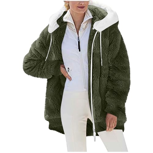 Fall Winter Coats for Women 2025 Fleece Hooded Jacket Plus Size Zip up Casual Warm Outerwear Coat with Pockets