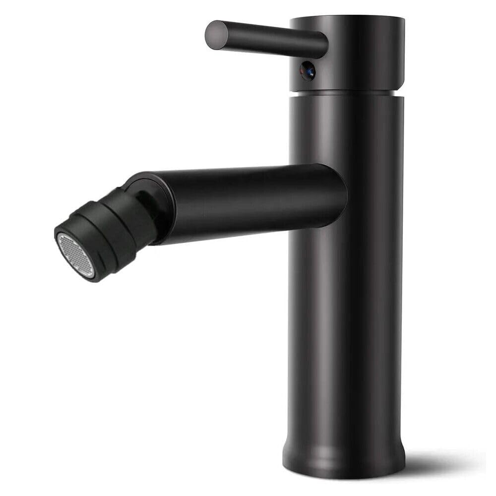 Miscelatore rubinetto lavabo bidet bagno acciaio inox nero piletta RAY 87392