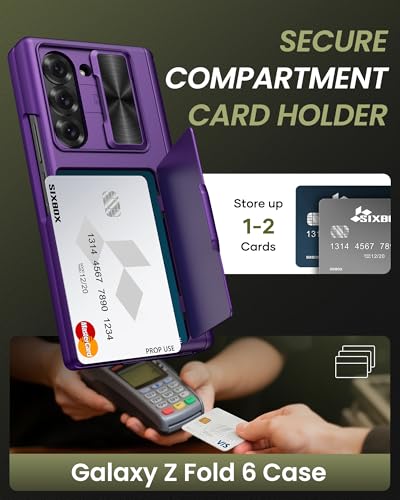 Image of for Samsung Galaxy Z Fold 6 Case with Card Holder & Slide Camera Lens Cover & Hinge Protection & Screen Protector, Multifunctional Durable Rugged Phone Case for Samsung Z Fold 6, Dark Purple
