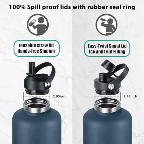 Image of 64 oz Water Bottle,Half Gallon Stainless Steel Water Bottles Insulated,Double Wall & Leak Proof, Travel,Football,Gym,Camping Essentials,Keep Cold All Day,Indigo Black Gradient
