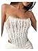 WDIRARA Women's Floral Lace Strapless Corset Bustier Tops Sleeveless Sheer Asymmetrical Tube Tops White Large