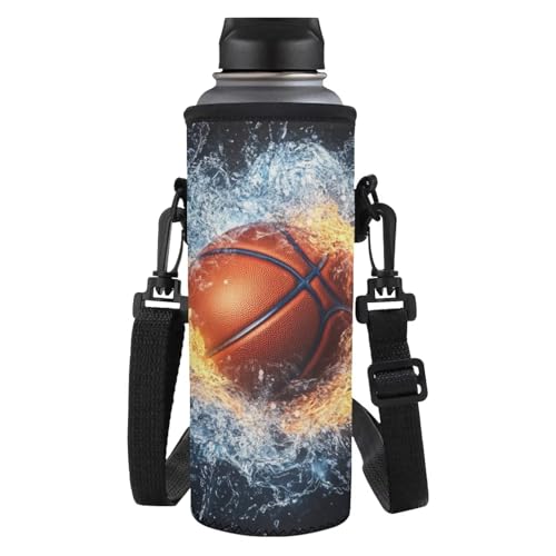 Dolyues Portabotellas para niños, diseño de baloncesto acuático, poliéster a prueba de fugas con bolsillo lateral para la escuela, juegos al aire libre