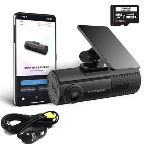 Thinkware F70 PRO Dash Cam Full 1080p Front Car Camera Dashcam - Wi-Fi, Bluetooth, Parking Mode, Includes 32GB SD Card, Plug & Play Car Charger
