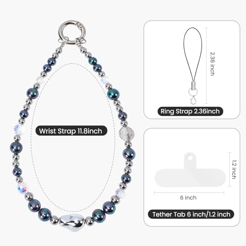 Cymoyak Phone Charm for Women, Beaded Wrist Strap Lanyard with Tether Tab — view 6
