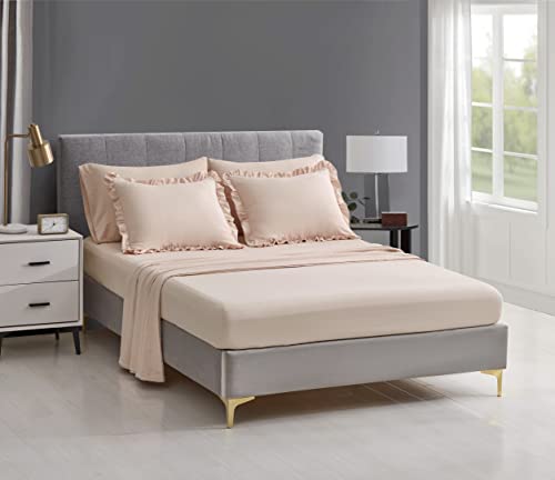 Chezmoi Collection Eleanora Queen Bed In A Bag 7-Pieces Ruffled Edge Trim Soft Washed Double Brushed Microfiber Comforter With Sheets Lightweight All Season Bedding Set (Queen, Blush Pink) #TOP4