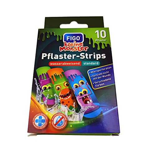 Kinder Pflaster Strips, Kinderpflaster mit Monster Motiven, Set 2x10 Stück, Wasserabweisend, Hautfreundlich, Klinisch getestet, bunte Pflaster für Mädchen und Jungs Cover