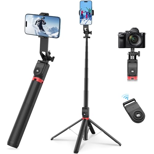 Tripod for iPhone, Selfie Stick Tripod with Bluetooth Remote, 86.6 inches Retractable Phone Tripod Stand, Compatible with iPhone 14/13/12/11, Samsung,Cameras, GoPro and other Smartphones.