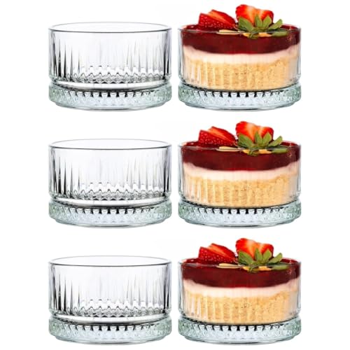 Kase; 6'lı Kristal Desenli Cam Seti, Şeffaf, Tatlı ve Meze Sunumu için, Bulaşık Makinesinde Yıkanabilir, Modern Tasarım