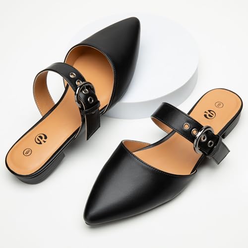 Image of Rekayla Mules for Women Adjustable Strap Pointed Toe Backless Loafer Shoes