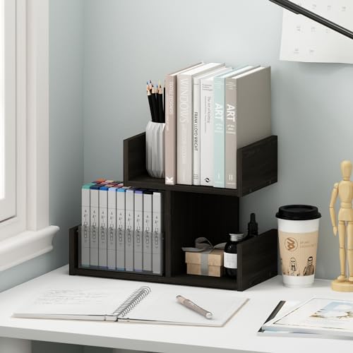 Image of Furinno HERMITE Desk File Folder Organizers, 3-Shelf Desktop Office Organization Racks, Desk Top Display Book Shelf, for Paper, Office Supplies, Magazine, Espresso